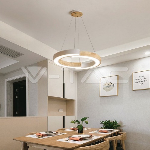 LED Осветител 32W Висящ (43*100) 3000К Бяло Тяло С Дърво - изглед 6
