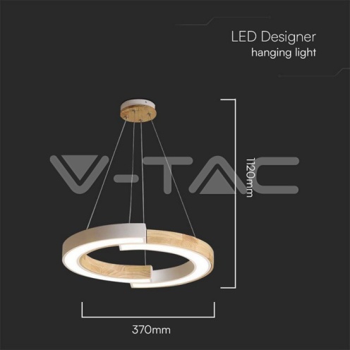 LED Осветител 32W Висящ (43*100) 3000К Бяло Тяло С Дърво - изглед 5