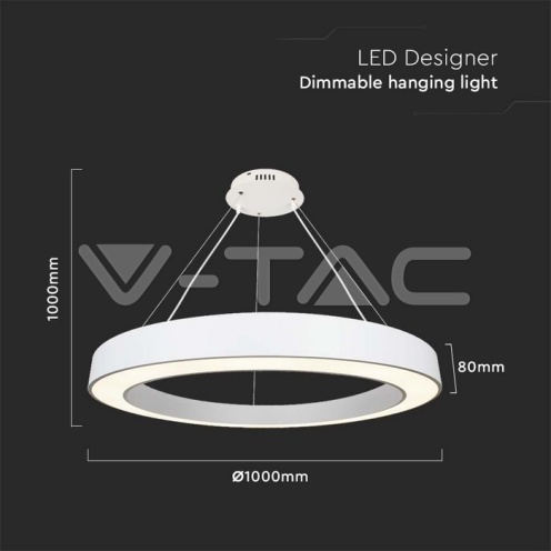 LED Осветител 90W Висящ Димиращ 4000K Бял - изглед 6