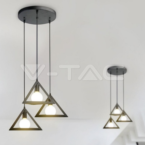 Пендел E27 Geometric Пирамида Троен Черен Мат - изглед 4