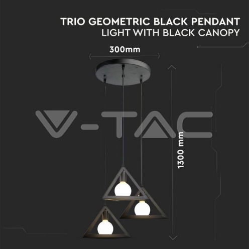 Пендел E27 Geometric Пирамида Троен Черен Мат - изглед 3