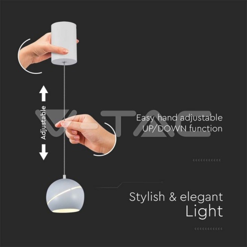8.5W LED Висяща Лампа Φ180 Регулируемо Въже Touch On/Off Бяло Тяло 3000K - изглед 3