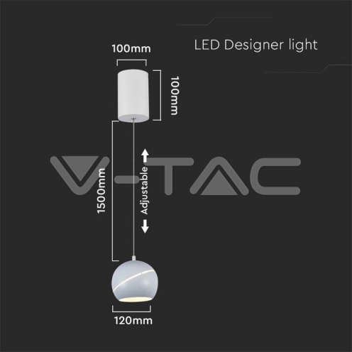 8.5W LED Висяща Лампа Φ180 Регулируемо Въже Touch On/Off Бяло Тяло 3000K - изглед 6