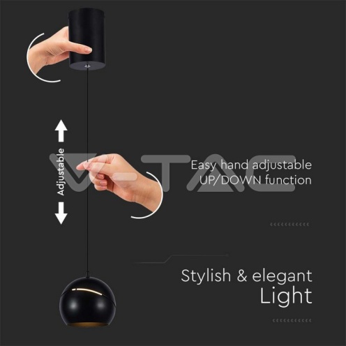 8.5W LED Висяща Лампа Φ180 Регулируемо Въже Touch On/Off Черно Тяло 3000K 850lm - изглед 3