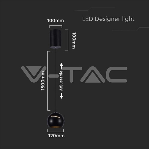 8.5W LED Висяща Лампа Φ180 Регулируемо Въже Touch On/Off Черно Тяло 3000K 850lm - изглед 6