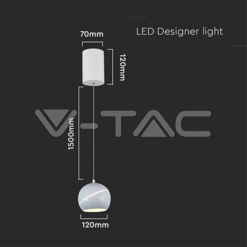 8.5W LED Висяща Лампа Φ180 Бяло Тяло 3000K - изглед 5