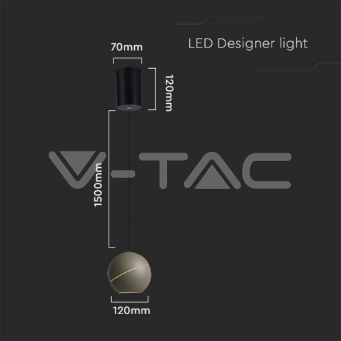 8.5W LED Висяща Лампа Φ180 Златно Тяло 3000K - изглед 5