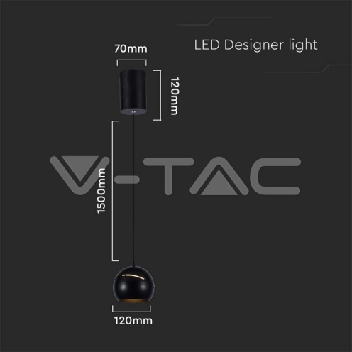 8.5W LED Висяща Лампа Φ180 Черно Тяло 3000K 850lm - изглед 5