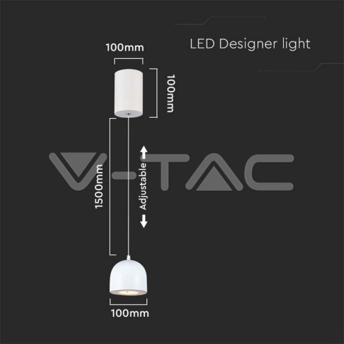 8.5W LED Висяща Лампа Φ100 Регулируемо Въже Touch On/Off Бяло Тяло 3000K - изглед 6