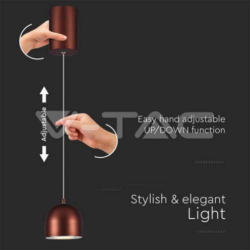 8.5W LED Висяща Лампа Φ100 Регулируемо Въже Touch On/Off Кафяво Тяло 3000K - изглед 3