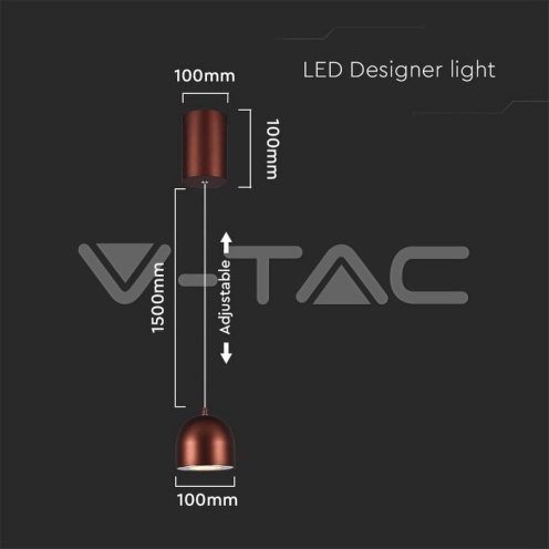 8.5W LED Висяща Лампа Φ100 Регулируемо Въже Touch On/Off Кафяво Тяло 3000K - изглед 6