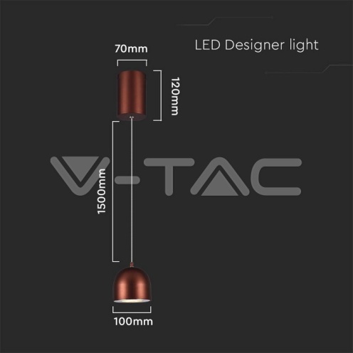 8.5W LED Висяща Лампа Φ100 Кафяво Тяло 3000K - изглед 5
