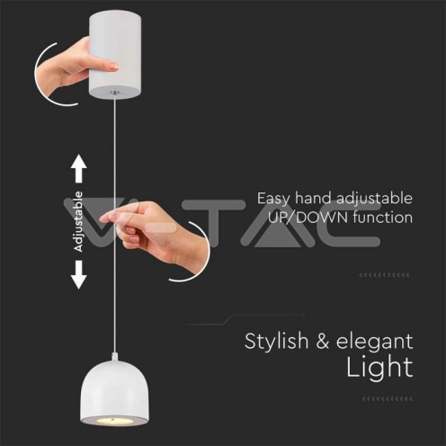 8.5W LED Висяща Лампа Φ100 Регулируемо Въже Touch On/Off Сиво Тяло 3000K - изглед 3