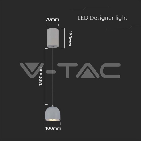 8.5W LED Висяща Лампа Φ100 Сиво Тяло 3000K - изглед 5