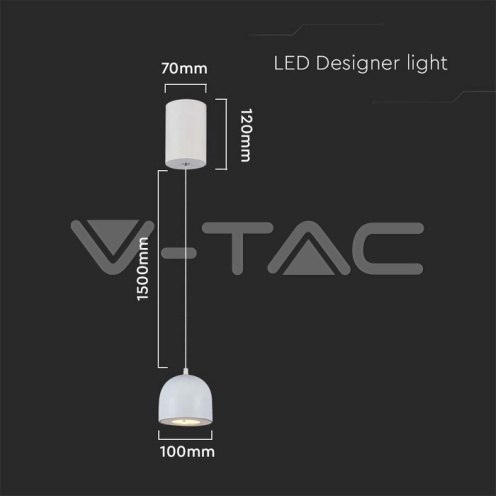 8.5W LED Висяща Лампа Φ100 Бяло Тяло 3000K - изглед 5
