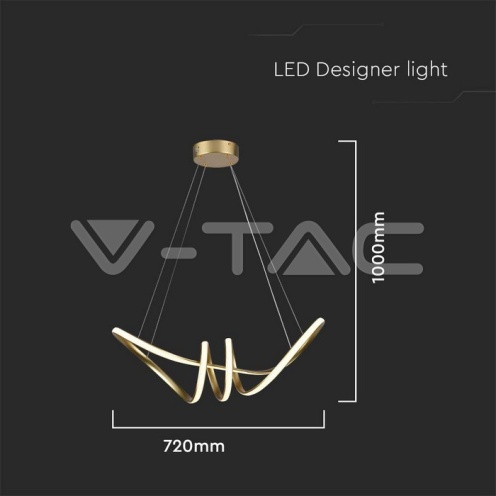 24W LED Висяща Декоративна Лампа 720*300 Златно Тяло 3000K - изглед 5