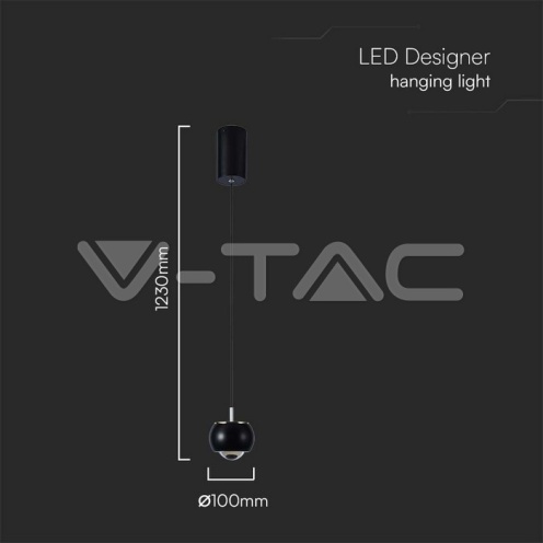 9W LED Висяща Лампа (10*10*100см) Черно 4000K - изглед 5