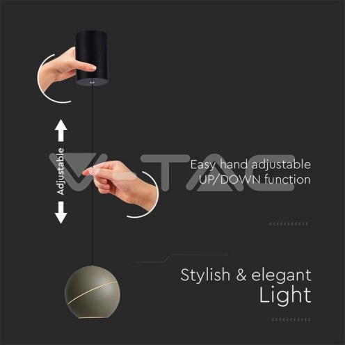 8.5W LED Висяща Лампа Φ180 Регулируемо Въже Touch On/Off Златно Тяло 3000K - изглед 3
