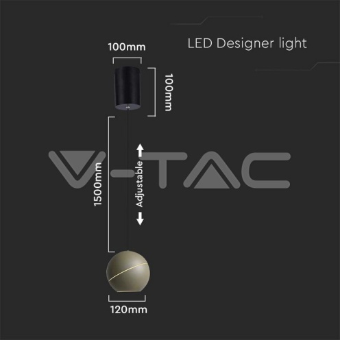 8.5W LED Висяща Лампа Φ180 Регулируемо Въже Touch On/Off Златно Тяло 3000K - изглед 6