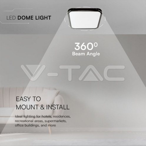 18W LED Плафон SAMSUNG Чип 3000K Квадрат Черна Рамка IP44 - изглед 4 - rZ commerce 18W LED Плафон SAMSUNG Чип 3000K Квадрат Черна Рамка IP44 - изглед 4
