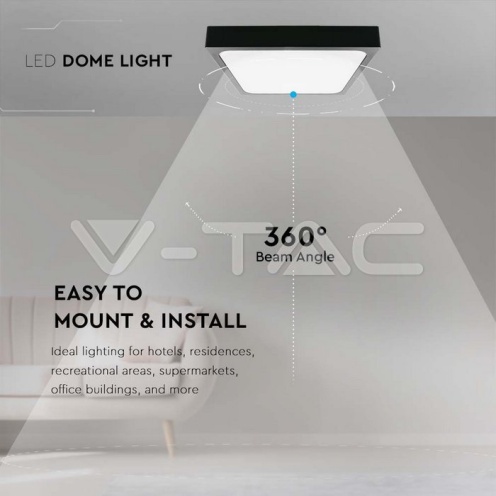 18W LED Плафон Квадрат Черна Рамка 4000К IP44 - изглед 4