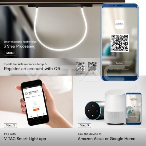 24W LED Smart Магнитен Релсов Осветител Гъвкав 2м CCT: 3в1 Димиращ Черно Тяло - изглед 5