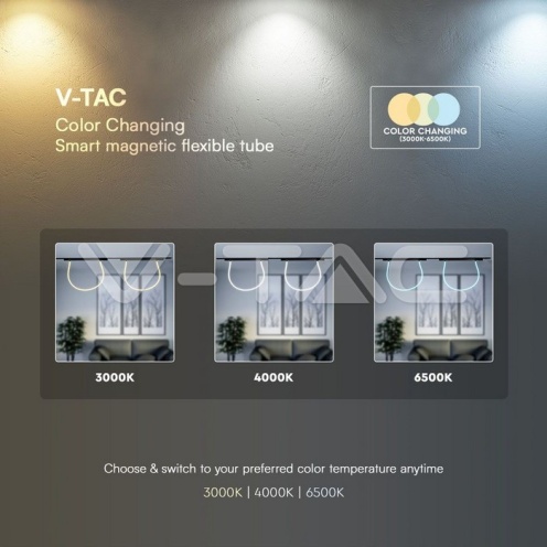 24W LED Smart Магнитен Релсов Осветител Гъвкав 2м CCT: 3в1 Димиращ Черно Тяло - изглед 4