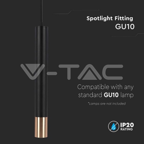 1*GU10 Корпус Пендел Черен + Златно D:60*500MM - изглед 4 - rZ commerce 1*GU10 Корпус Пендел Черен + Златно D:60*500MM - изглед 4
