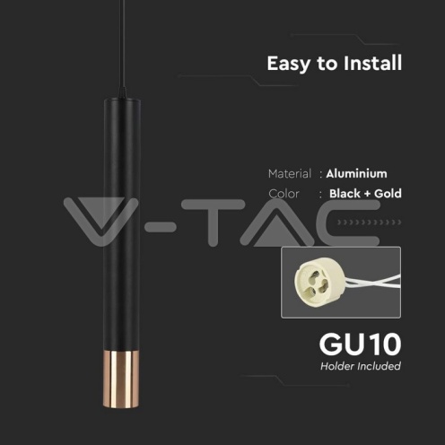 1*GU10 Корпус Пендел Черен + Златно D:60*500MM - изглед 5 - rZ commerce 1*GU10 Корпус Пендел Черен + Златно D:60*500MM - изглед 5