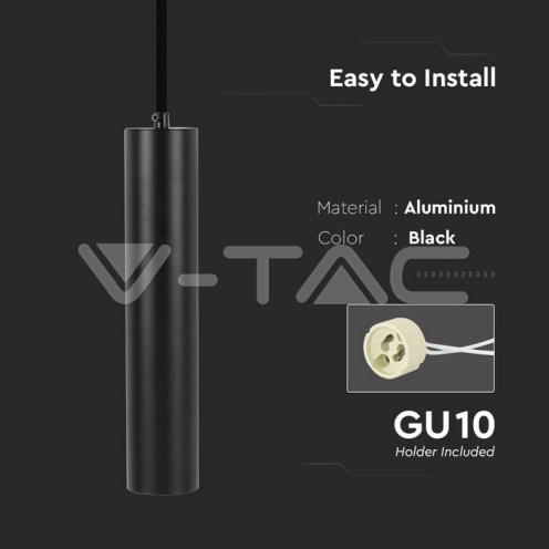 1*GU10 Корпус Пендел Черен D:60*300MM - изглед 5 - rZ commerce 1*GU10 Корпус Пендел Черен D:60*300MM - изглед 5