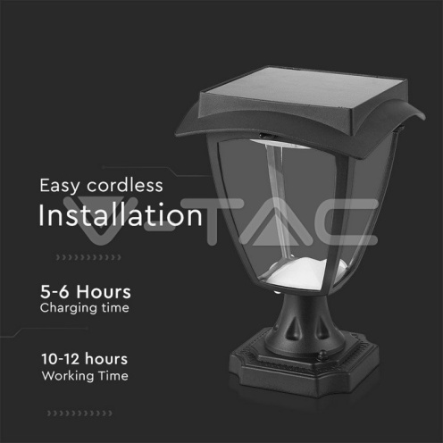 2W LED Соларна Наземна Лампа Черен Мат 3000К+6000К - изглед 2