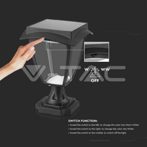 2W LED Соларна Наземна Лампа Черен Мат 3000К+6000К - изглед 3