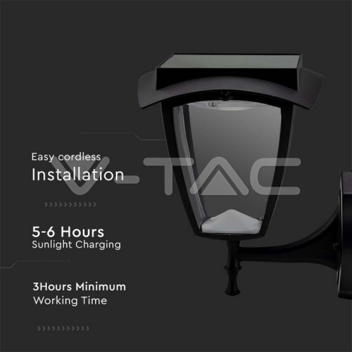 2W LED Соларна Стенна Лампа Черен Мат 3000К+6000К - изглед 7 - rZ commerce 2W LED Соларна Стенна Лампа Черен Мат 3000К+6000К - изглед 7