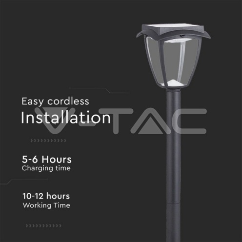 2W LED Соларна Наземна Лампа Черен Мат 3в1 /1/ - изглед 3