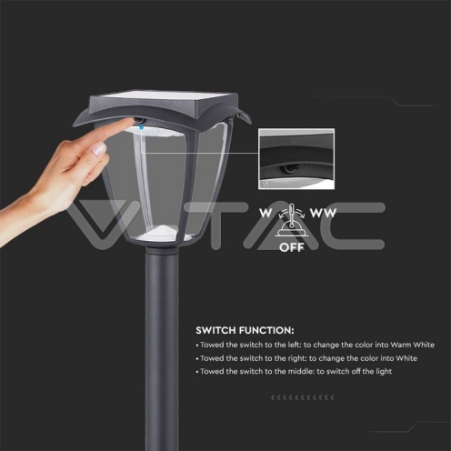 2W LED Соларна Наземна Лампа Черен Мат 3в1 /1/ - изглед 4