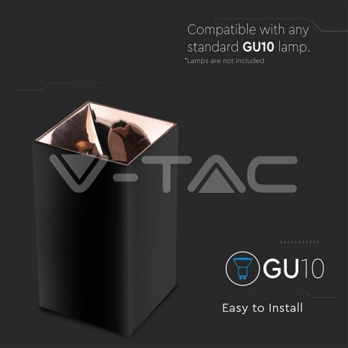 GU10 Корпус Квадрат Черно + Розово Злато - изглед 4 - rZ commerce GU10 Корпус Квадрат Черно + Розово Злато - изглед 4