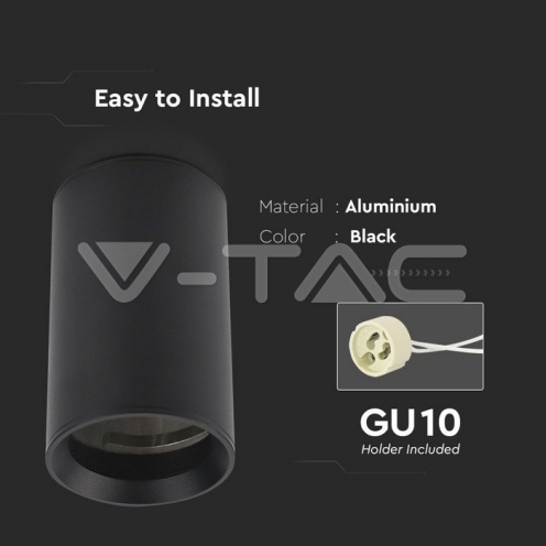 GU10 Отливка Външен Монтаж Черна H:100mm - изглед 6
