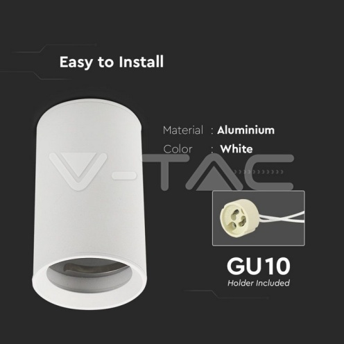 GU10 Отливка Външен Монтаж Бяла H:100mm - изглед 6