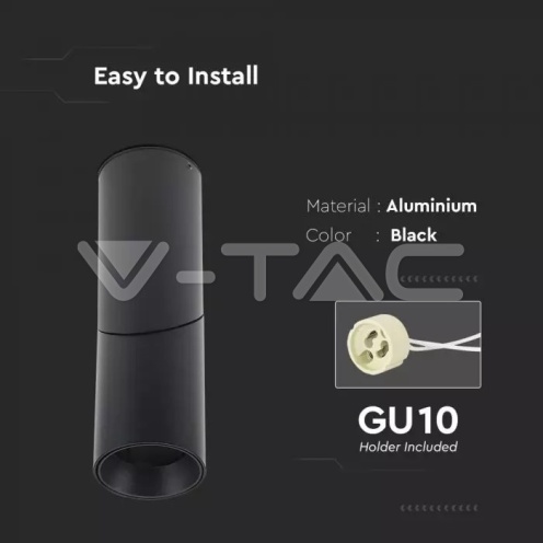 GU10 Отливка Външен Монтаж Подвижна Черна H 197mm - изглед 7