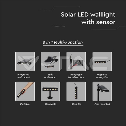 8W LED Соларна Стенна Лампа 3000К - изглед 16