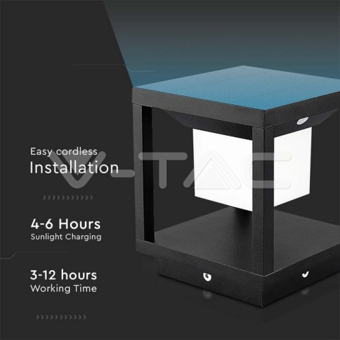 LED Соларен Стълб Черен 3000К - изглед 2