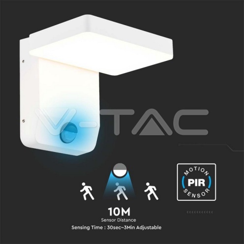 20W ЛЕД Стенна Лампа Сензор Бяла Квадрат 4000К IP65 - изглед 3