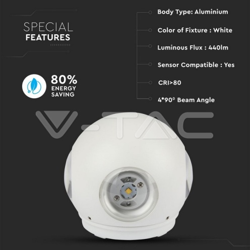 4W Стенна Лампа Бяло Тяло Кръг 4000К IP65 - изглед 4