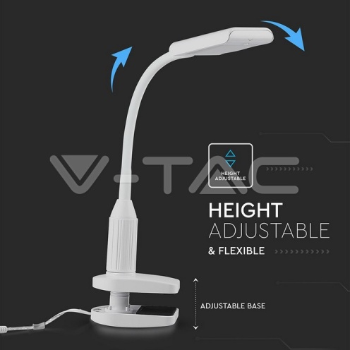 7W LED Настолна Лампа С Щипка Бяла 3000К - изглед 9