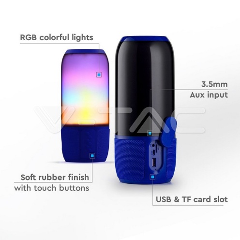 2*3W LED Лампа Колона USB + TF Слот Синя - изглед 5
