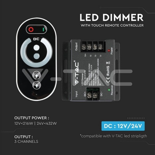 Touch Димер За Едноцветна Лента 12V-24V 18A - изглед 5
