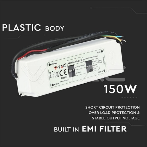 LED Захранване - 150W Слим Пластик IP67 12V - изглед 6