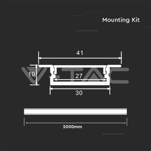 Монтажен Kит с Дифузер Перца 2000*30*10мм за LED Лента Алуминиев 2м. - изглед 2 - rZ commerce Монтажен Kит с Дифузер Перца 2000*30*10мм за LED Лента Алуминиев 2м. - изглед 2