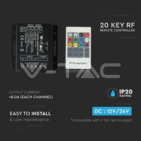 LED RGB Controller With 20 Key RF Remote Control - изглед 5