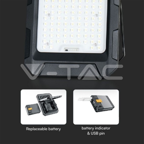 10W LED Соларен Прожектрор 3.7V 8Ah Батерия - изглед 3